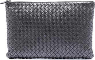 Bottega Veneta Pre-owned Clutches, female, Gray, Size: ONE SIZE Pre-owned Woven Leather Pouch