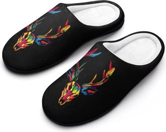 Generic Colorful Deer Head Skull Mens Slippers Comfortable And Non-slip Cotton Slipper Shoe for House