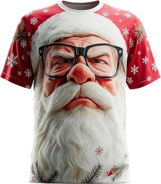 Generic Men Christmas T-Shirts Winter Xmas Tunic Tops Classic Santa Claus Meme Expression Pullover Tshirt Breathable Cartoon Printed Round Neck Streetwear(X01