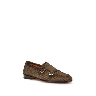 Santoni Mens Brown Calf Leather Bos Taurus Slip-On Loafers