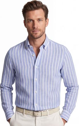 Thomas Maine overhemd linnen blauw gestreept