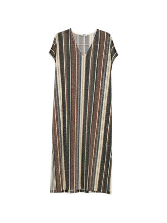 Siyu Womens V-Neck Side Slit Zoe Striped Kaftan Dress