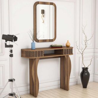 Dmora Mueble De Entrada Gazzuolo, Espejo Incluido, 2 Estantes, Modular, 105x30x85h Cm Nogal Marr&oacute;n
