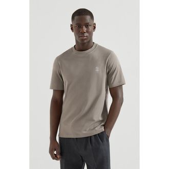 Brunello Cucinelli Jersey T-shirt with logo in Khaki at Nordstrom, Size Xxx-Large Eu