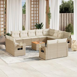 vidaXL Set Sof&aacute;s De Jard&iacute;n Con Cojines 13 Pzas Rat&aacute;n Sint&eacute;tico Beige Vidaxl