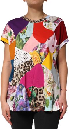 Dolce & Gabbana Womens Multicolor Patchwork Cotton Silk Blouse Top