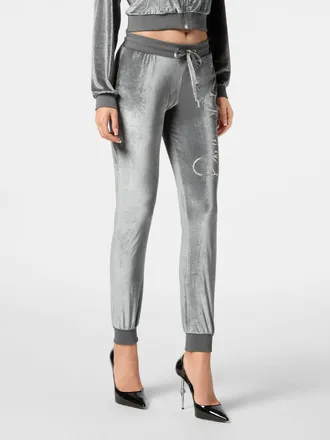 Philipp Plein Pantaloni sportivi in velluto con logo di strass
