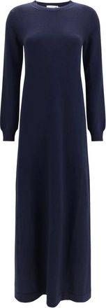 Malo Lange Kasjmier Ronde Hals Jurk - Dames - Jurken - Blauw - Maat: XS Kasjmier