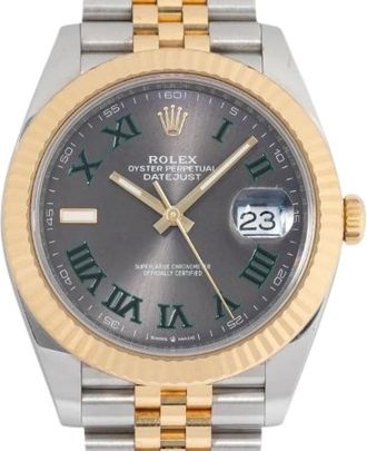 Rolex Pre-owned Datejust 41 Wimbledon Ref 126333 - Heren - Vintage Horloges - Grijs - ONE Size - Leer - Vintage