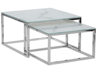 Beliani Beliani - Set 2 Tavolini Piano Effetto Marmo Bianco Con Gambe Acciaio Argentato Brea