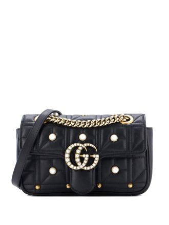 Gucci Pearly GG Marmont Flap Bag Embellished Matelasse Leather Mini shoulder bag - Nero