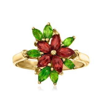 Ross-Simons Garnet Flower Ring With. Chrome Diopsides and Citrine Accents in 18kt Gold Over Sterling
