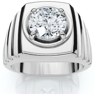 Pompeii3 Mens 2Ct Certified Ridged Solitaire Ring Gold Lab Grown