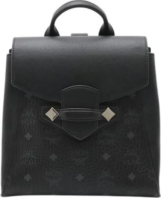 MCM Pre-owned Visetos Logo Rugzak Gecoat Canvas Leer - Dames - Vintage Rugzakken - Zwart - ONE Size - Leer - Vintage