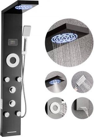OEM Duschpaneel-turmsystem (6 In 1) Mit Regenwasserfall-duschkopf & Led, (1345 Mm) Duschs&auml;ule Aus Geb&uuml;rstetem Edelstahl, Regenmassagesystem Zur Wandmontag