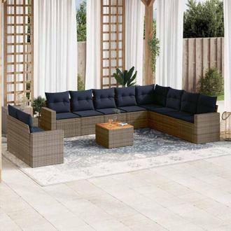 vidaXL Set De Sof&aacute;s De Jard&iacute;n 11 Pzas Y Cojines Rat&aacute;n Sint&eacute;tico Gris Vidaxl