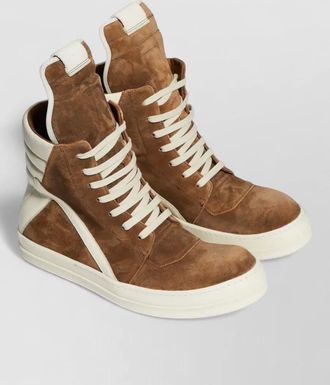 Rick Owens leather panelled high-top sneakers
