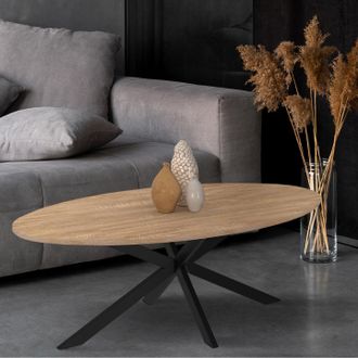IDMarket Idmarket - Mesa De Centro Ovalada Alix Con Pata De Ara&ntilde;a 110 Cm Madera Y Negro