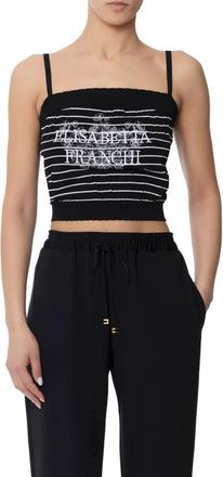 Elisabetta Franchi Stretch Viscose Top With Logo And Embroidery - Dames - Tops zonder mouwen - Zwart - S - Tops