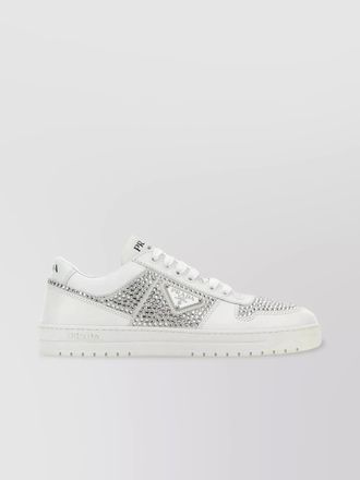 Prada rhinestone embellished leather low-top sneakers