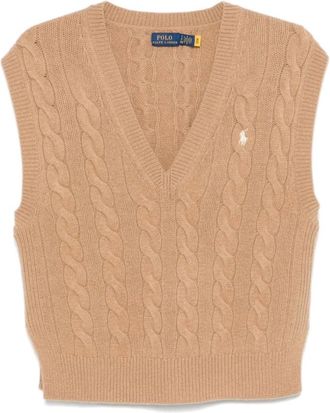 Polo Ralph Lauren V-neck Cable-Knit Jumper - female - Polo Ralph Lauren - V-neck Knitwear - Beige - XS - Knitwear