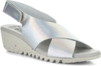 FLY London Orfy Slingback Wedge Sandal in Silver at Nordstrom, Size 10-10.5Us