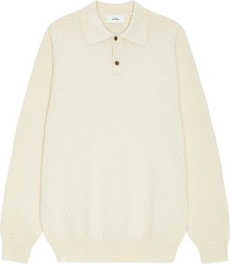 Les Deux Check Structure Long Sleeve Knit Polo - Heren - Polos - Beige - XL - Katoen - Tops