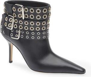 Mach & Mach Grommet Buckle Belt Bootie in Black at Nordstrom Rack, Size 7.5Us / 37.5Eu