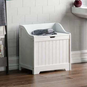None Home Discount Priano Armadio Bagno, armadietto cassettiera pattumiera in Legno per Biancheria, Bianco