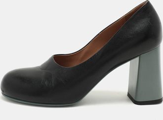 Marni Black Leather Round Toe Block Heel Pumps