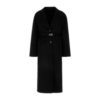 Ferragamo Belted Coats, female, Black, Size: 2XS Wool and Cashmere Coat