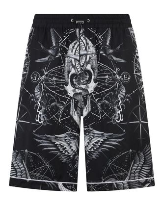 Philipp Plein Silk Bowling Shorts All-Over Tattoo