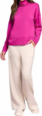 Tribal Tierney Techno Lux Drop Shoulder Funnel Neck Knit Top In Pink Flambe