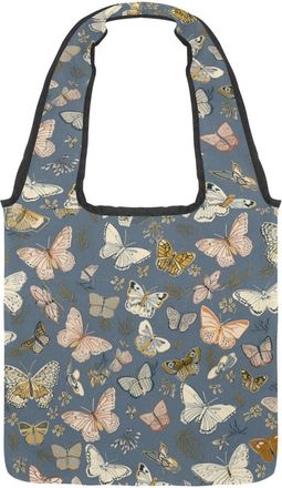Generic Butterfly Flower Seamless Reversible Canvas Shoulder Tote - Double-Sided Print, 12oz Cotton, 27cm Drop, Fold-Flat Bag for Travel, Shopping, Street Out