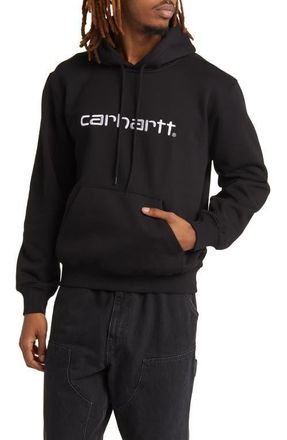 Carhartt Work in Progress Logo Embroidered Hoodie in Black /White at Nordstrom, Size Xx-Large