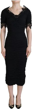 Dolce & Gabbana Zwarte Zijden Sheath Midi Jurk - Dames - Casual kleedjes - Zwart - 2XS - Nylon - Kleedjes