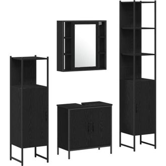 vidaXL Juego De Muebles De Ba&ntilde;o 4 Pcs Negro 33 X 33 X 185.5 Cm Vidaxl