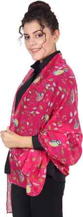 World of Shawls Winter Christmas Robin Bird Print Girls Lady Women Colorful Long Cute Scarf Wraps Shawl Soft Scarves Maxi (155 Hot Pink)