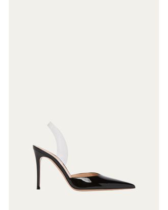 Gianvito Rossi 95mm Invisible Strap Patent Leather Slingback Pumps
