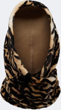 Nour Hammour Cappuccio in pelle e shearling con stampa