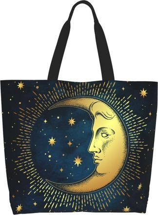 Generic Golden Moon Star Goth Tote Bag Large Capacity Shopping Bag Durable Shoulder Bags For Daily Use Travel Casual
