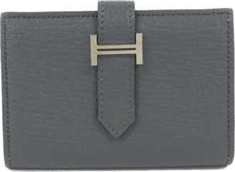Herm&egrave;s Gray Chevre Leather Wallet (Bi-Fold) (Pre-Owned)