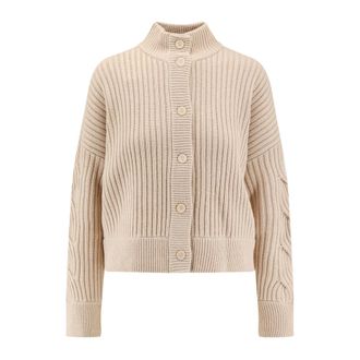 Max Mara Cardigans, female, Beige, M, Ribbed Cardigan in Wool and Cashmere