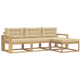 vidaXL Conjunto De Sof&aacute;s De Exterior Con Coj&iacute;n 4 Pcs Y Beige Poli&eacute;ster Vidaxl