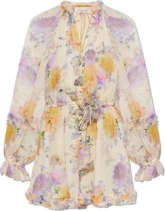 Zimmermann Luna Ruffle Playsuit - Dames - Playsuits - Beige - L - Jumpsuits & Playsuits