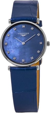 Longines La Grande Classique Quartz Blue Mother of Pearl Diamond Dial Leather Strap Womens Watch L4.512.4.81.2