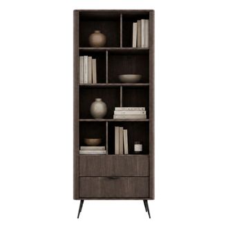 Dmora Biblioteca Kada, Librero 2 Cajones, 4 Estantes, Con Patas, 88x38x194h Cm Marr&oacute;n Nogal