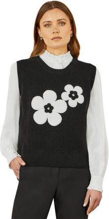 Yumi Knitted Floral Sleeveless Sweater Vest in Black at Nordstrom, Size Medium