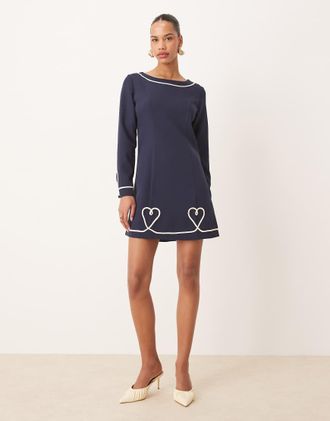 Sister Jane Sister Jane embroidered hearts mini dress in navy-Blue