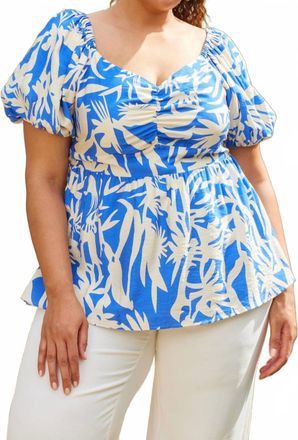 Skies Are Blue Clothing Izabel Printed Short Sleeve Top In Cobalt Floral
